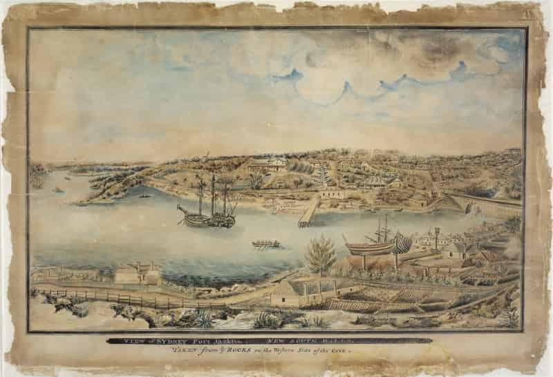 View of Sydney Port Jackson, New South Wales, taken from the Rocks on the western side of the Cove, ca. 1803