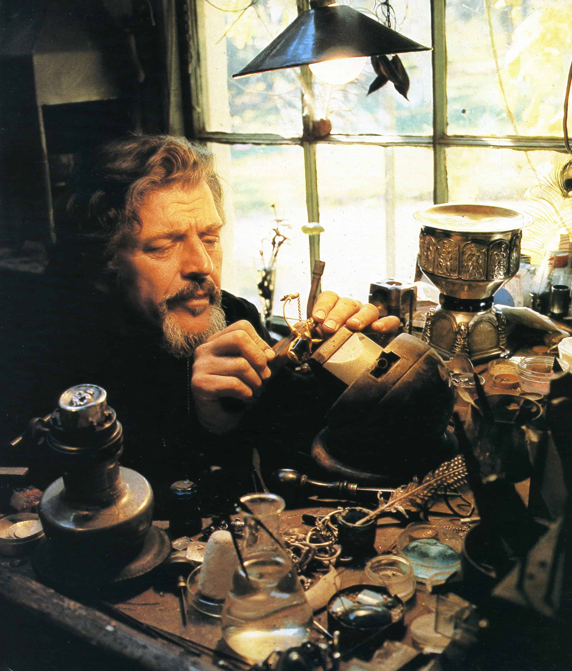 Matcham Skipper at work in his jewellery studio at Montsalvat