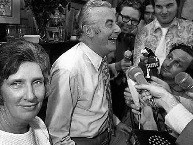 Gough Whitlam with wife Margaret at his 1972 election victory party