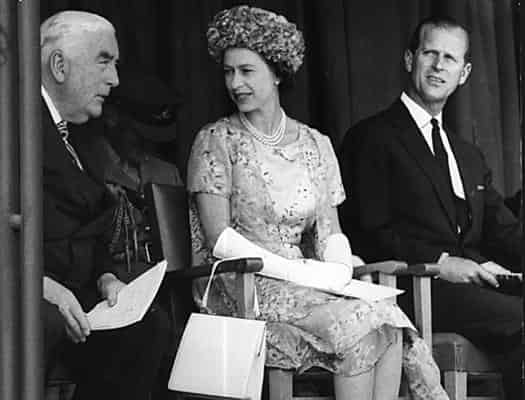 Robert Menzies with the Queen and Prince Phillip
