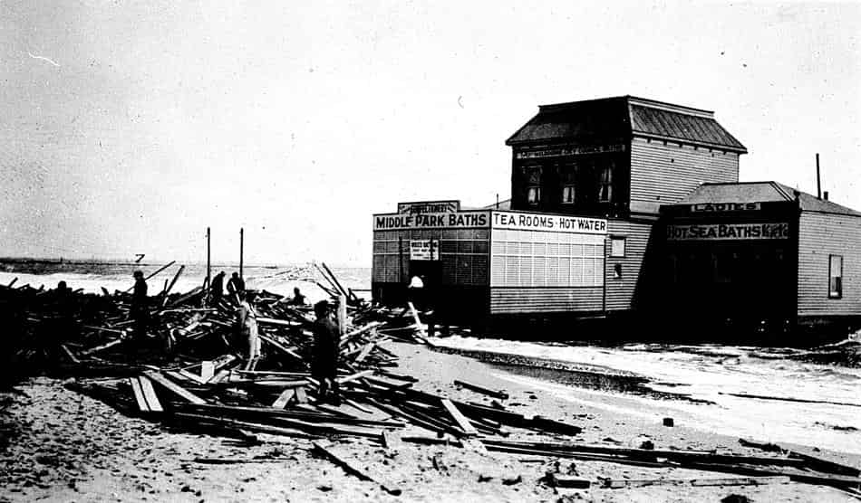 Wreckage of Middle Park Sea Baths after storm in 1934