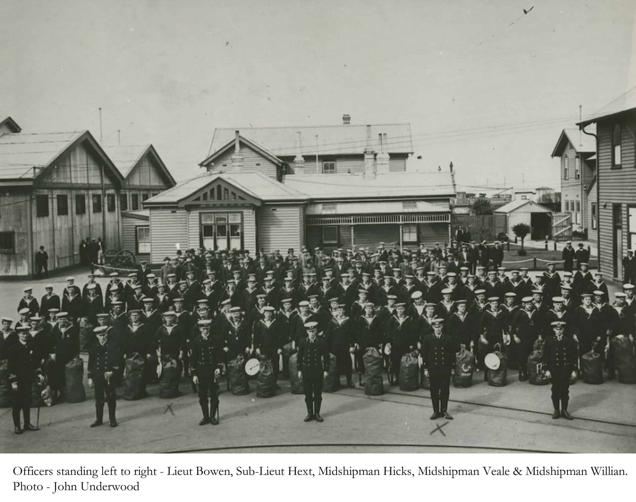 Officers and men in the Parade Ground of the Williamstown Naval Base