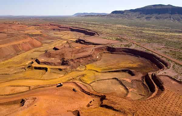 Aerial view of the Marandoo open pit mine in Pilbara, Western Australia. Image courtesy of Rio Tinto.