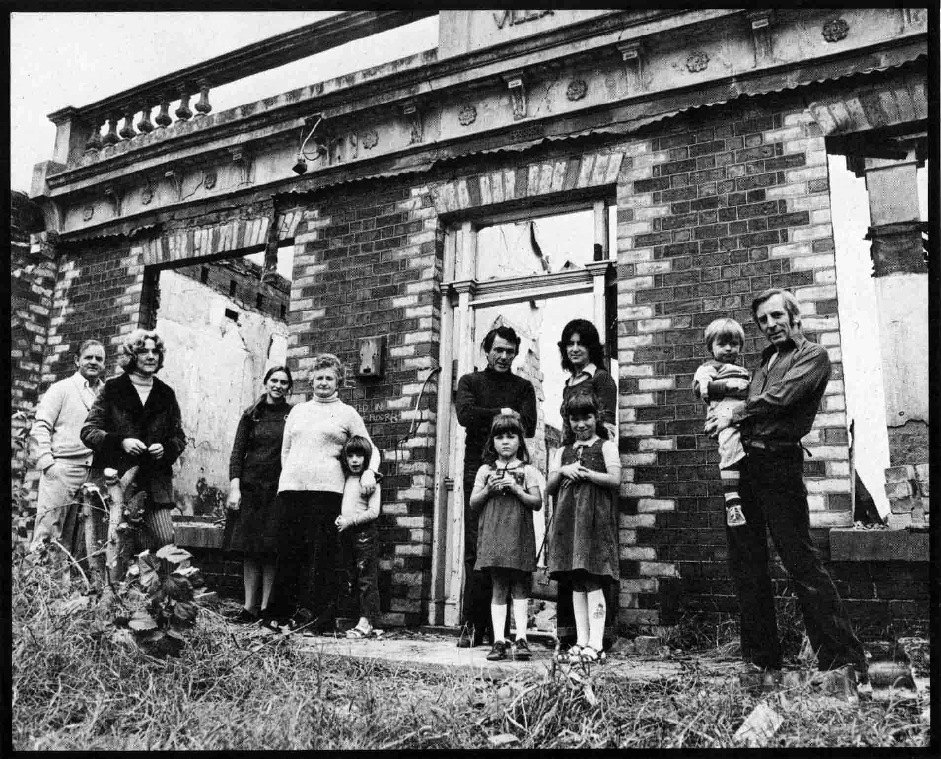 The protesters on the subject land after winning the second appeal (from left to right): Ian Cleghorn, Barbara Flynn, Shirley Pinnell, Pat McIntosh, Gemma Pinnell, John McInerey and family, James and Ron Pinnell