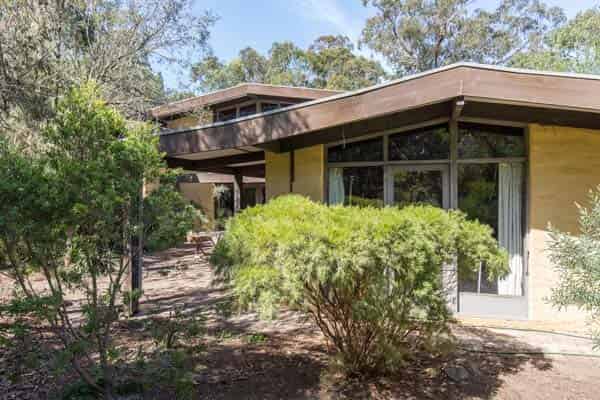 Barden house, 9 Yarra Braes Rd, Eltham. VIC 3095. Mud brick house designed by Alistair Knox. Plan dated February 1969 Job number 499