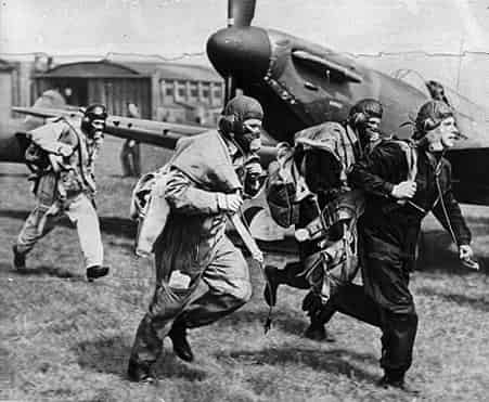 RAF fighter pilots go into battle in 1940 during the Battle of Britain